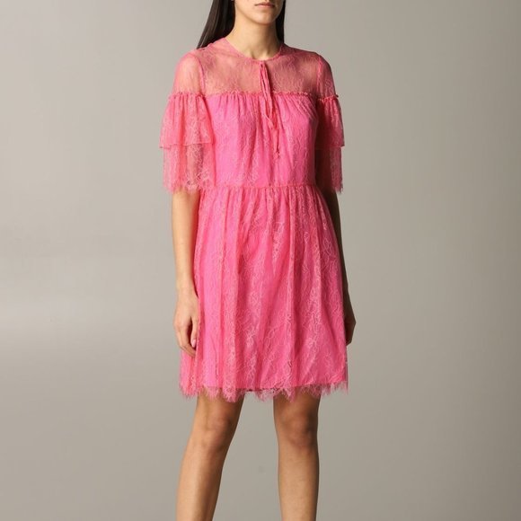 Be Blumarine Lace Pink Floral design Lined Cocktail Party Dress Fit Flare Small - Picture 1 of 16